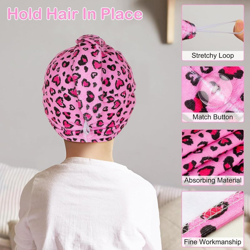 Basumee Microfiber Hair Towel Wrap for Kids 2 Pack Rapid Drying Hair Towel with Button Hair Turbans for Wet Hair Wraps Head Towel Wrap for Women and Girls - Image 3